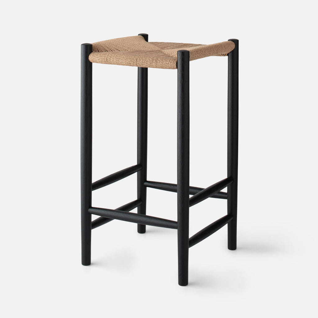 FDB Mobler J164C Stool::Black with Natural Woven Seat::main