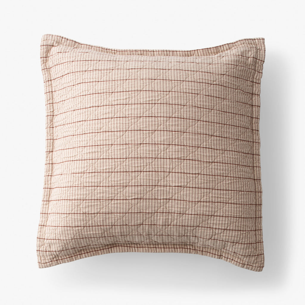 Diamond Ticking Quilted Pillow Sham::Auburn Stripe::main