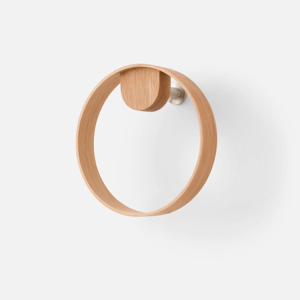Oak + Stainless Towel Ring:main