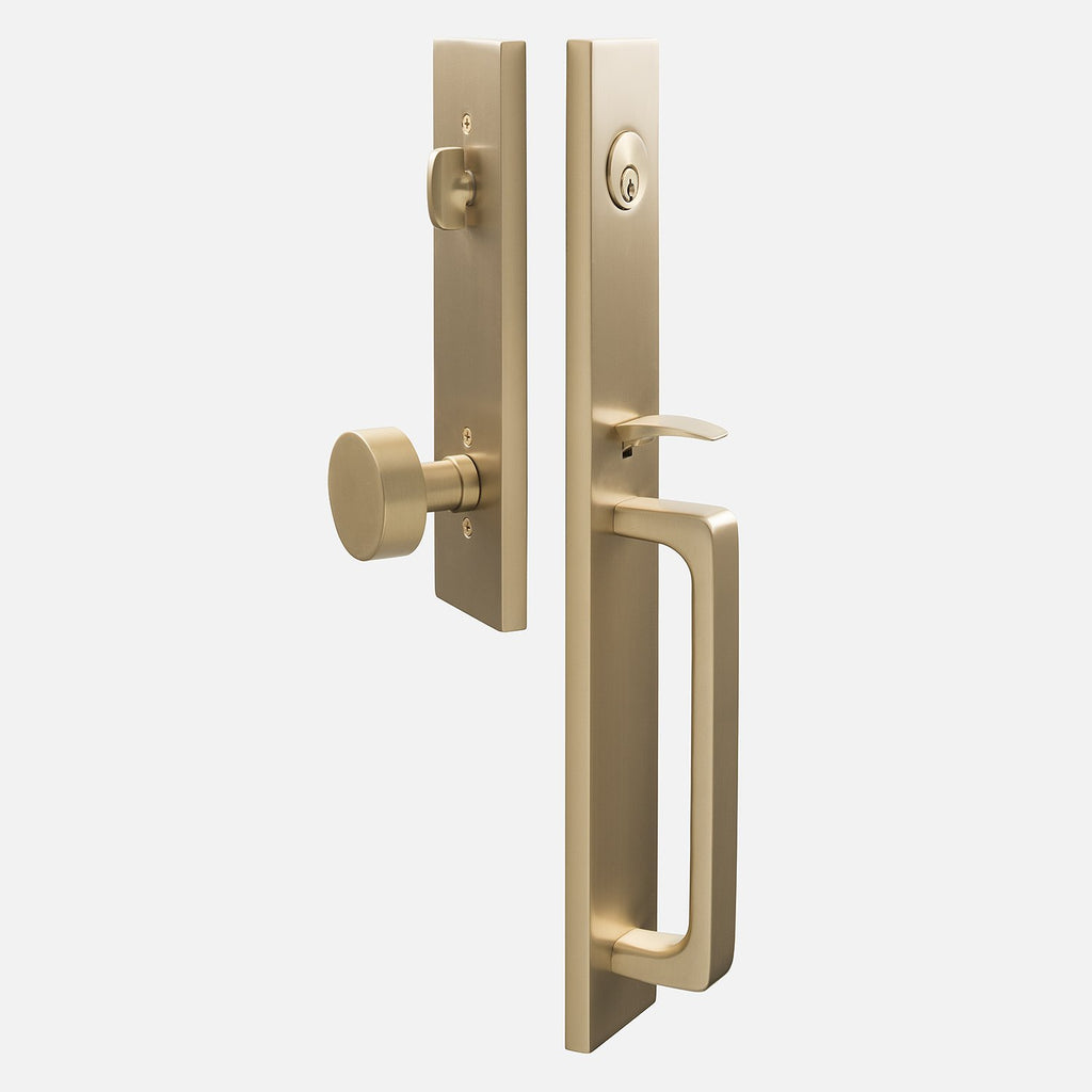 Lausanne Entrance Handleset with Cylinder Knob - Satin Brass