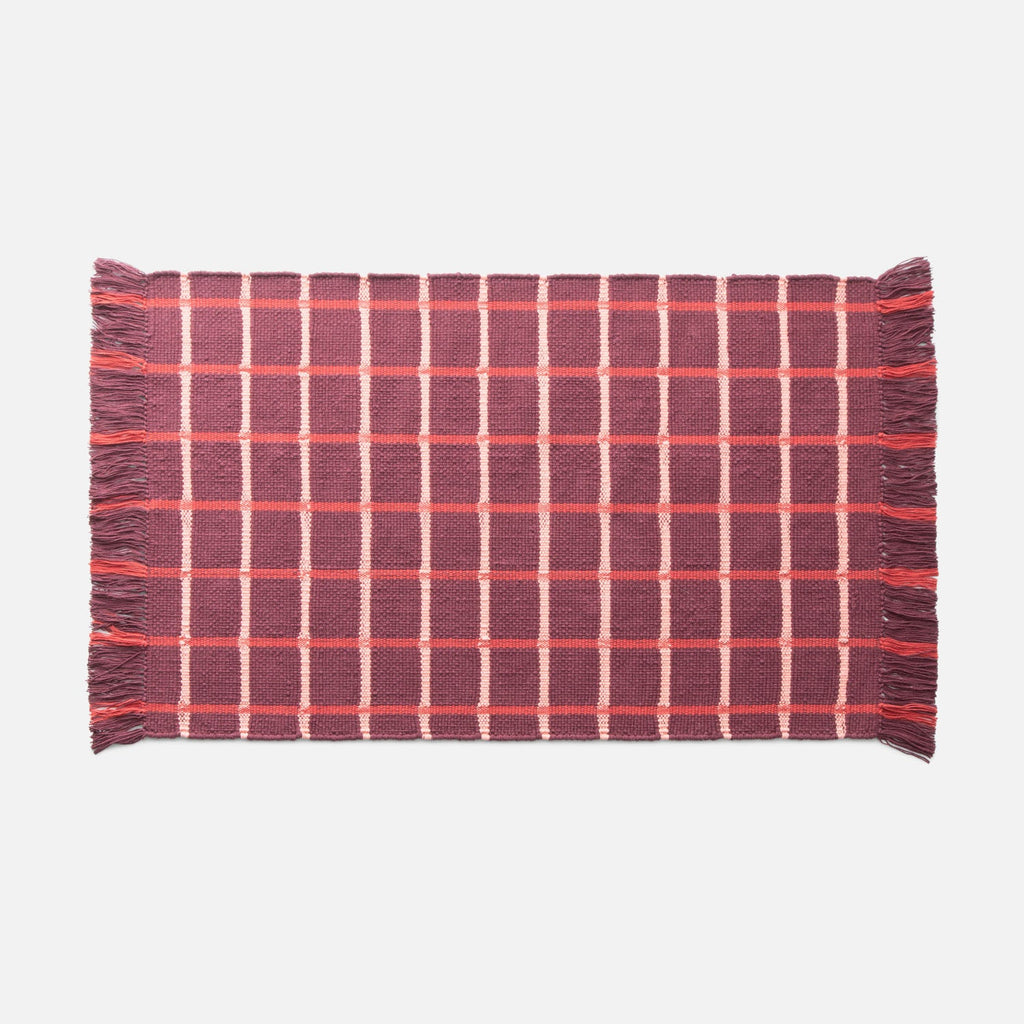 Cotton Grid Flatweave Rug::Brick::Main