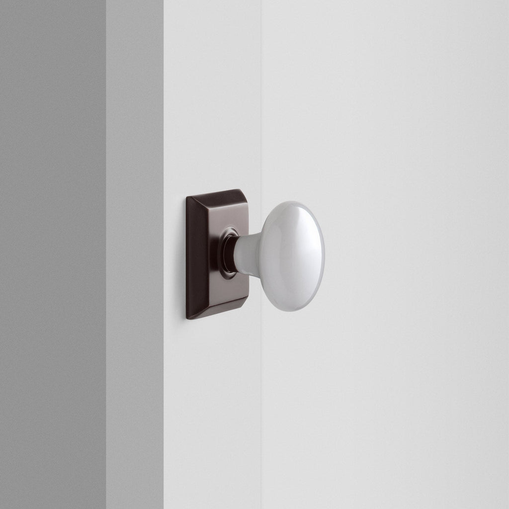Freeport Small Backplate Doorset with Porcelain Knob - Oil Rubbed Bronze