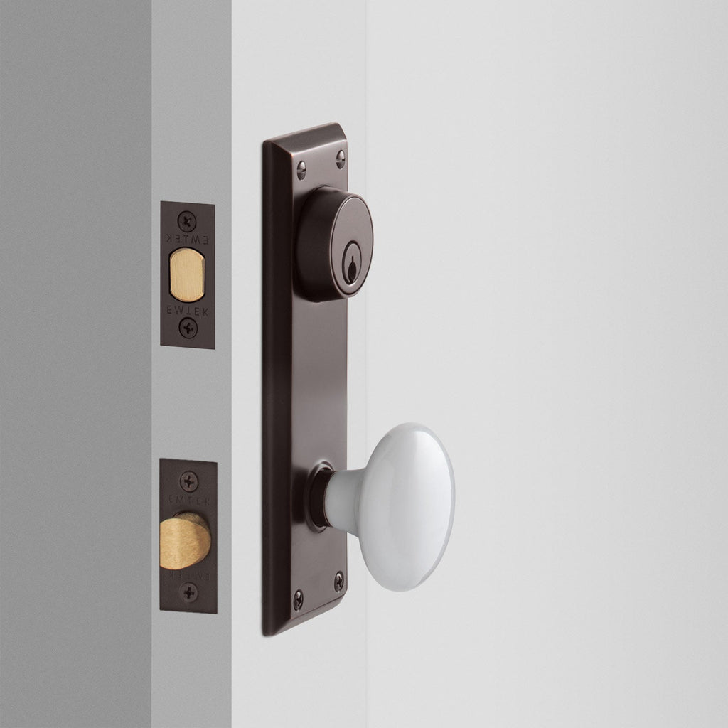 Freeport Large Backplate Doorset with Porcelain Knob - Oil Rubbed Bronze