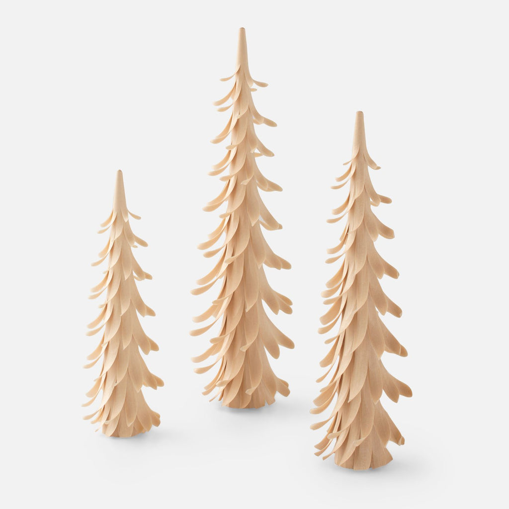 Handcarved Wooden Trees, Set of 3 - Natural