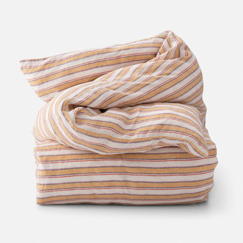 Market Stripe Linen Duvet Cover::Apricot Stripe::Main